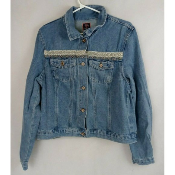 Boom Boom Jackets & Blazers - Boom Boom Jeans Women's Denim Jean Jacket With Aztec Design Size XL